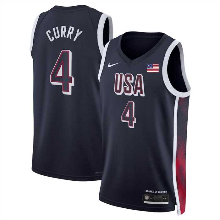 Men%27s USA Basketball #4 Stephen Curry Navy 2024 Swingman Stitched Jersey